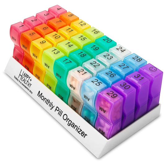 Monthly Pill Organizer - Am/Pm Daily Pill Organizer 32 Compartments for Each Day, Pill Dispenser and Dispenser Caddy tha