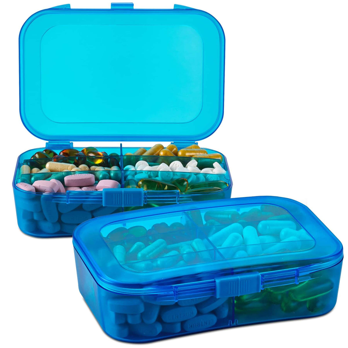 Pill Organizer Case - (Pack of 2) Portable 6 Compartment Daily Travel Medicine Reminder Box for Your Pills, Medications,