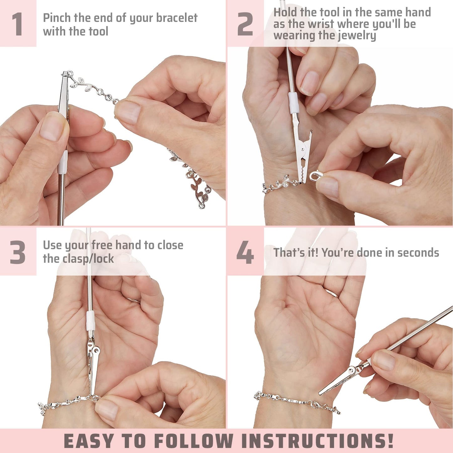Jewelry Helper - (Pack of 2) 6" Fastening and Hooking Tool for Bracelets, Watches, Necklaces and Other Jewelry Clasps or Closures - Buddy Helps Prevent Wrist Strain for Limited Mobility and Arthritis