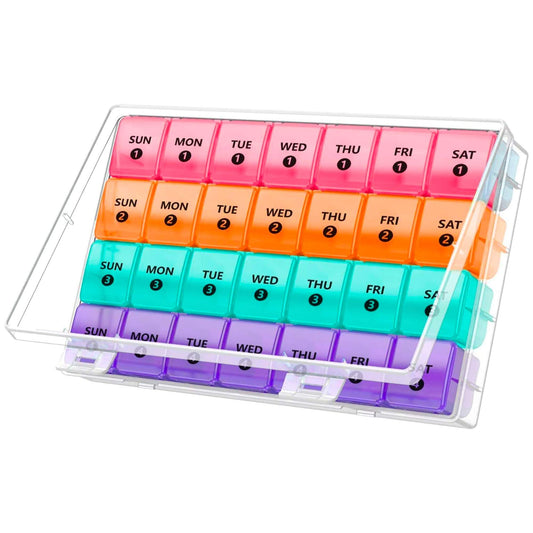 Extra Large Monthly Pill Organizer - 7-Day Color Once-A-Day Pill Dispenser w/ 4 Weekly Pill Containers for 28 Days - BPA