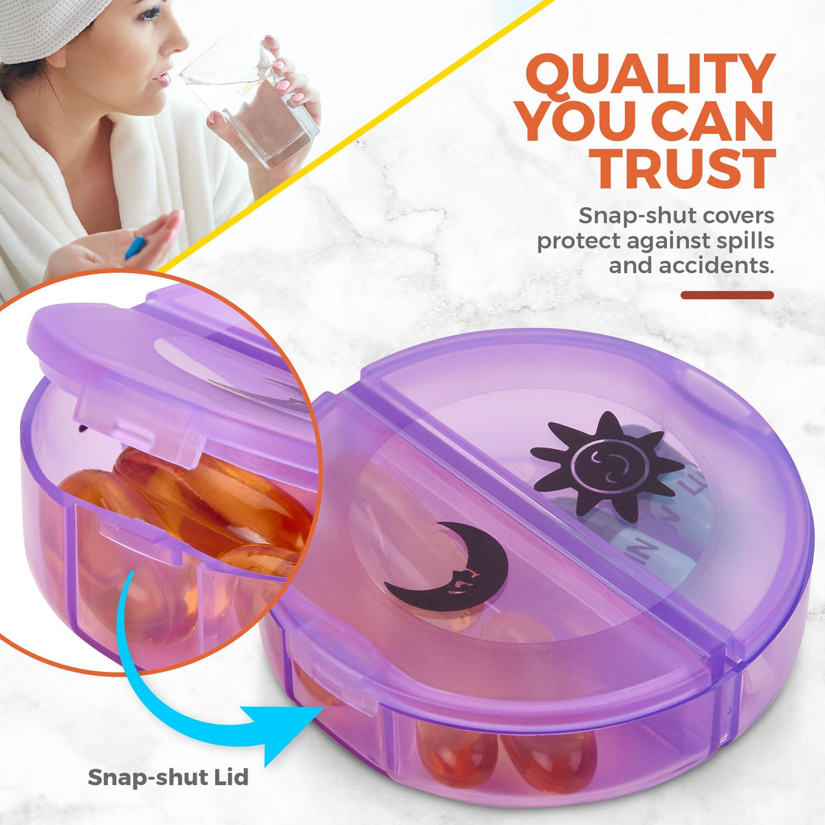 Weekly Pill Organizer - 2 Times-A-Day Compartments - 7 Day AM/PM Pill Container - Portable, Durable and Convenient Travel Pills Case for Tablets, Fish Oils, Vitamins and Supplements, Rainbow, 2 Pack