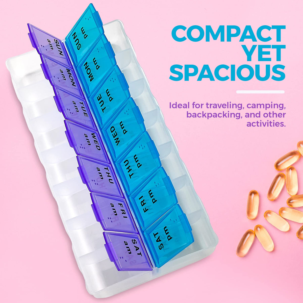 Weekly Pill Organizer, Twice-a-Day, 1 Pill Organizer