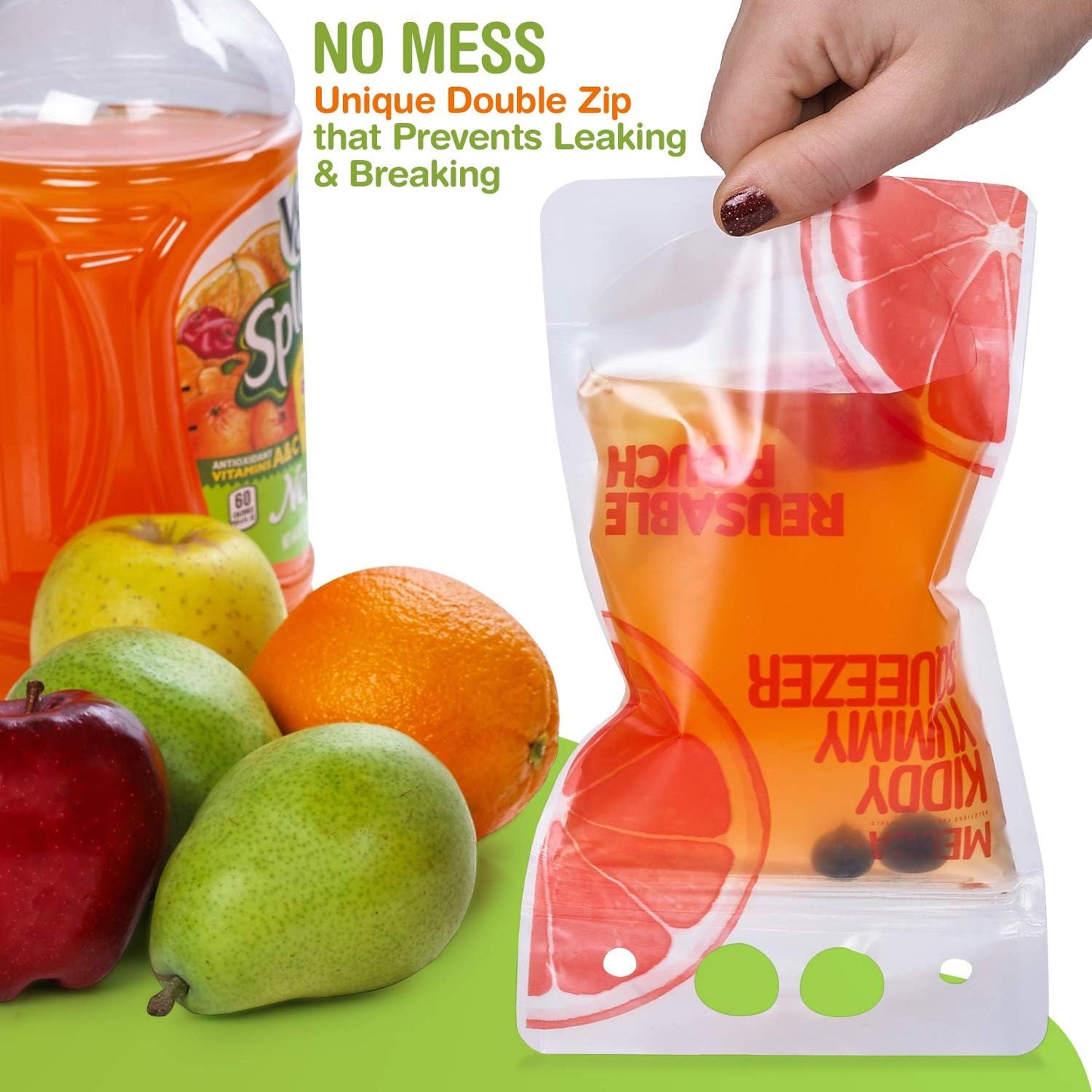 Reusable Drink Pouches - 100 Clear Drink Bags with 100 Straws - Double Zipper Reusable Smoothie Pouches Juice, Clear Zipper Pouch Storage Bags, Leak-Free and BPA Free