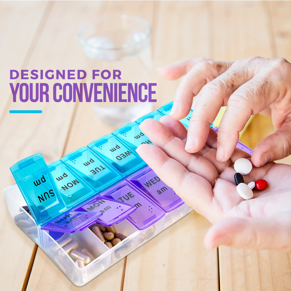 Weekly Pill Organizer, Twice-a-Day, 1 Pill Organizer