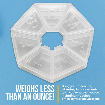 Weekly Pill Organizer Clear 7-Sided Pill Reminder, Hexagon Shaped