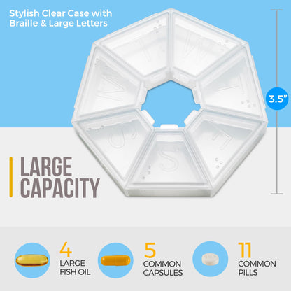 Weekly Pill Organizer Clear 7-Sided Pill Reminder, Round Shaped PACK OF 2