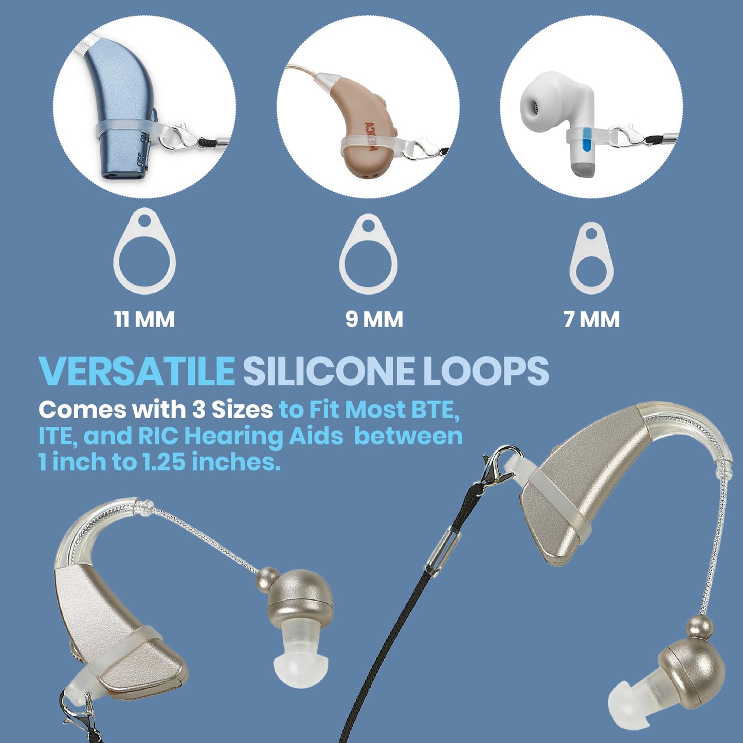 Hearing Aid Clips - Protective Holder with Anti Lost Lanyard Cord - Rope with Loops and Clip and Security Clip Ideal for Behind The Ear Hearing Aids and Personal Sound Amplifiers, (Pack of 2)