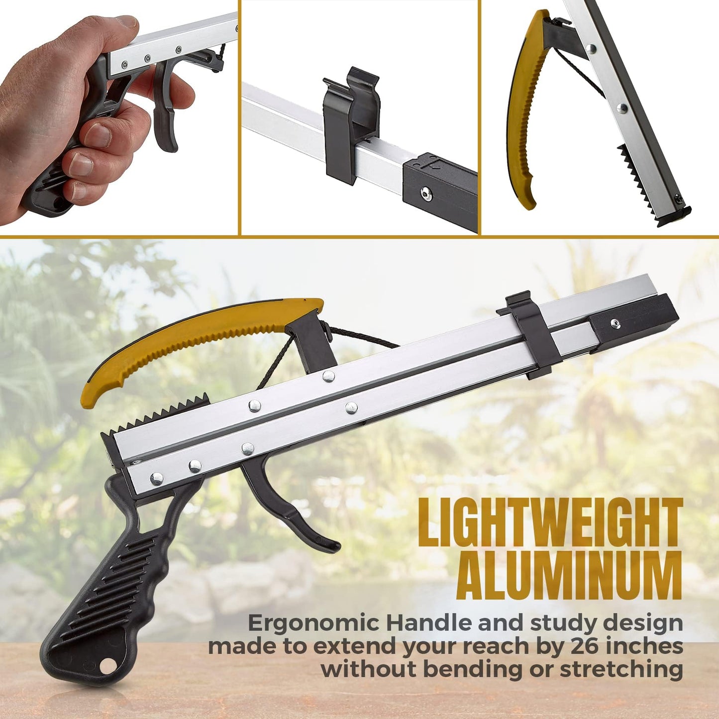 Reacher Grabber Pickup Tool - Wide Claw Arm Gripping Device with Magnetic Tip | Lightweight & Durable | Indoor and Outdoor Extender Reaching Mobility Aid | Trash Picker 26”