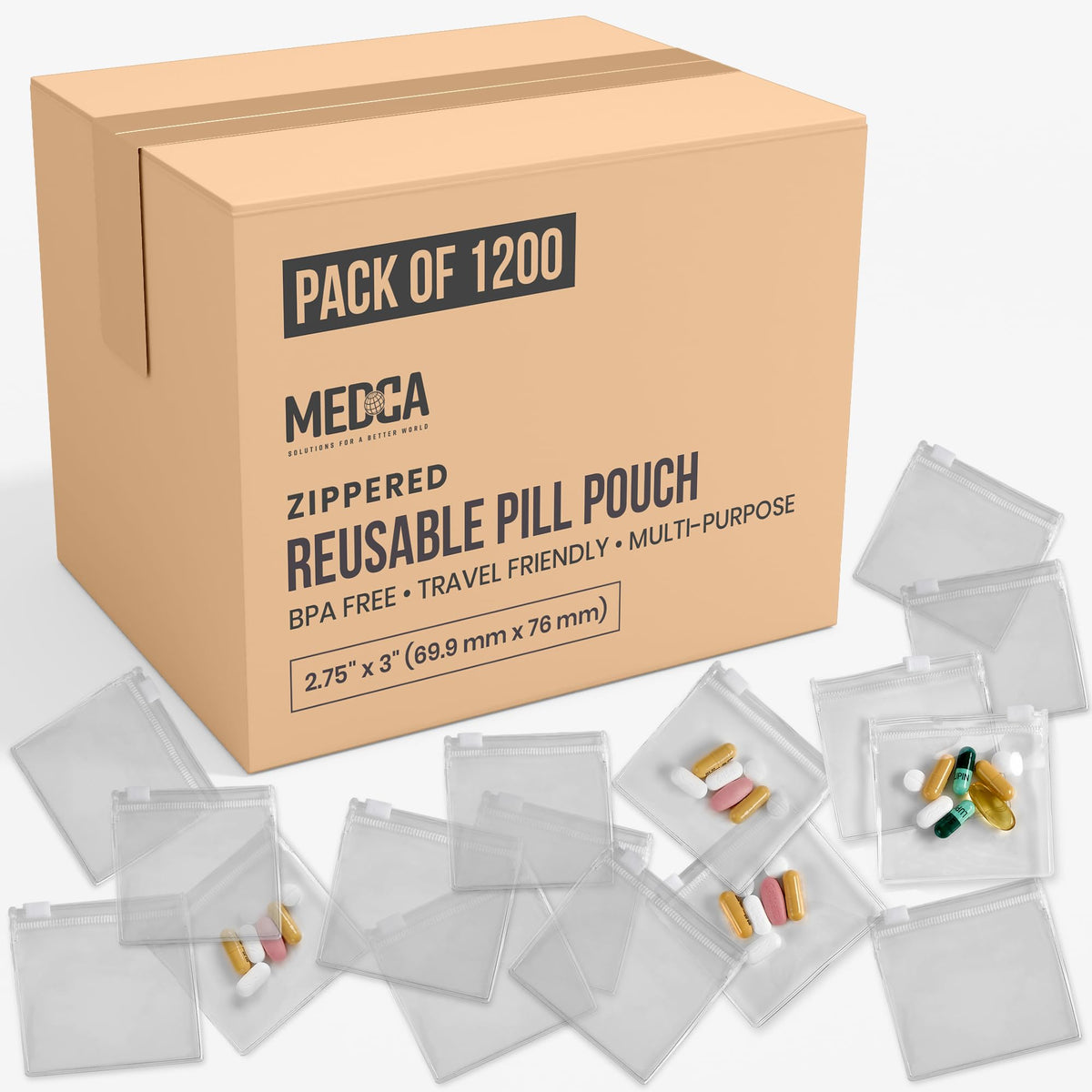 Zippered Pill Pouch Bags - 1200 Pcs, Slide Lock Clear Plastic Mini Bags, BPA-Free for Pills Vitamins, Supplements, Medic