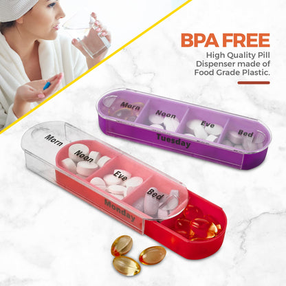 Weekly Pill Organizer, Four Times-a-Day, 1 Dispenser with Stackable AM/PM Compartments
