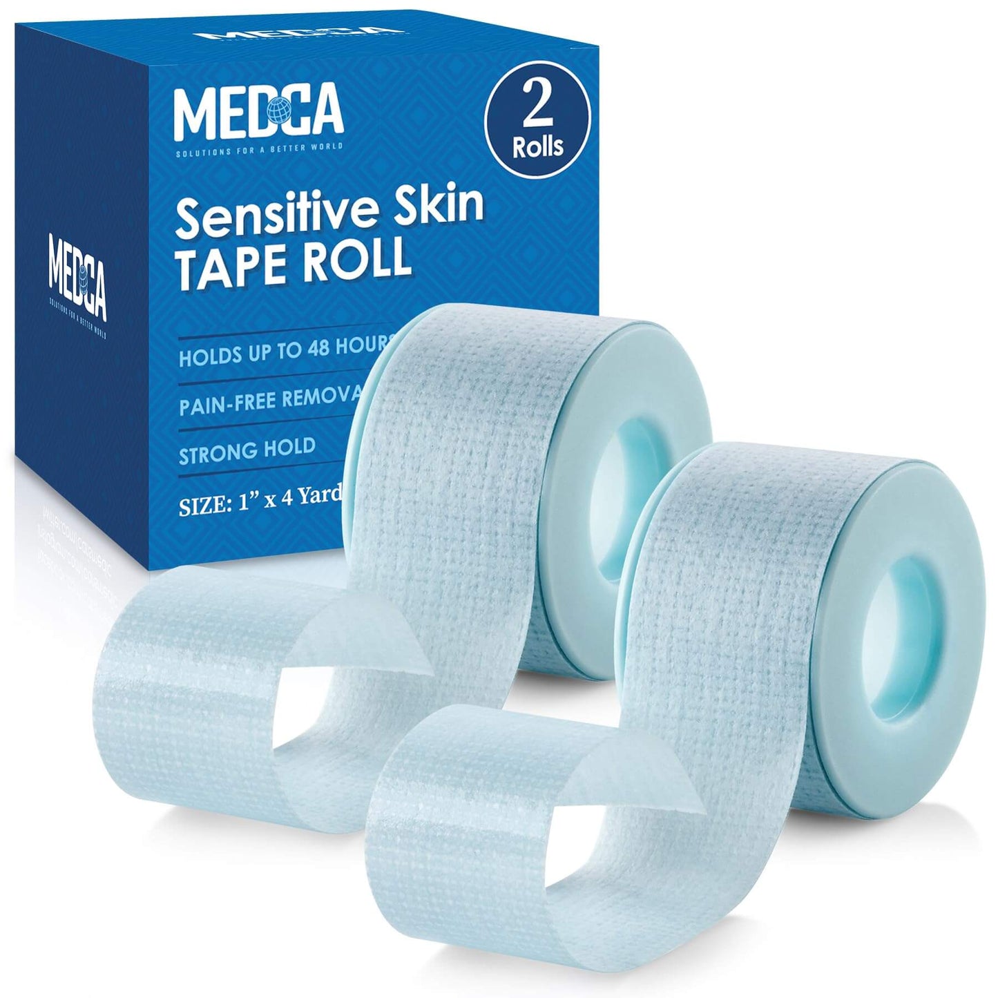 Sensitive Skin Low Trauma Tape Rolls - 1 Inch x 4 Yards Blue Tape First Aid Rolls, Minimal Hair Pulling for Wounds, Lash