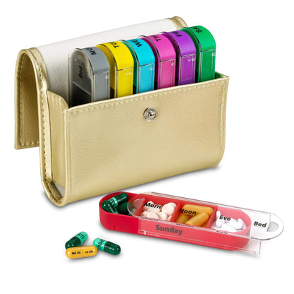 Weekly Travel Pill Organizer - Prescription and Medication Wallet Pill Box Reminder, Pill Container Dispenser Case, Vita