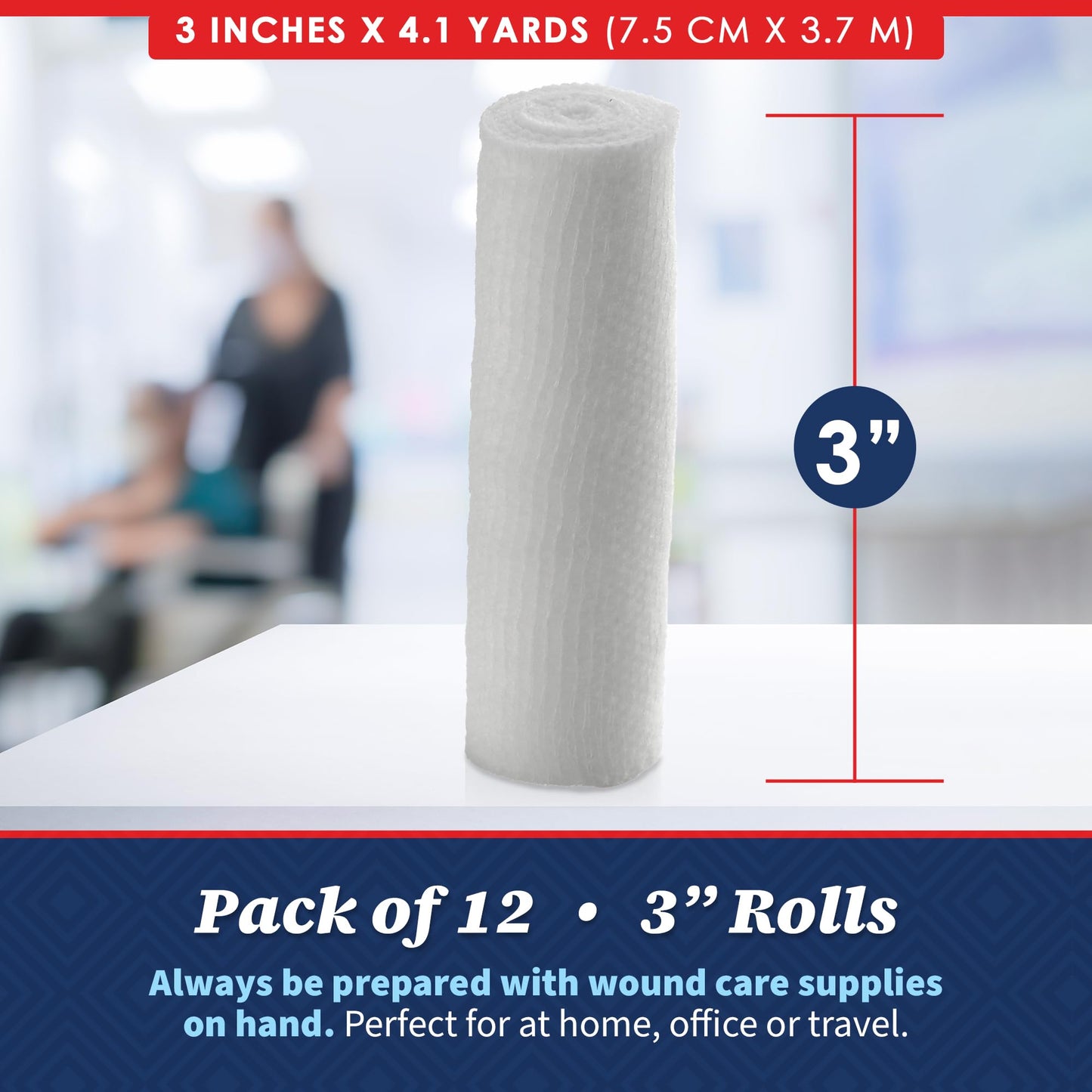 Gauze Bandage Rolls - (12 Pack) 3 in x 4.1 Yards Per Roll of Medical Grade Gauze Bandage and Stretch Bandage Wrapping for Dressing All Types of Wounds and First Aid Kit by, (3-Inch, 12 Pcs)