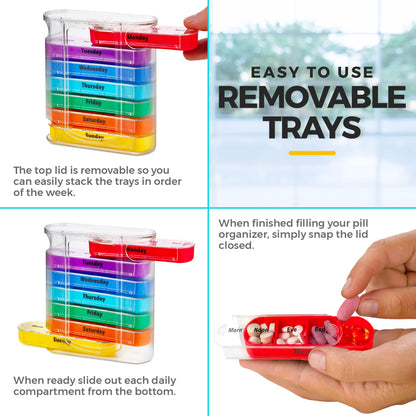 Weekly Pill Organizer, Four Times-a-Day, Pack of 2 Dispensers with Stackable AM/PM Compartments