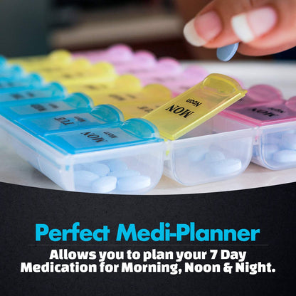 Weekly Pill Organizer - 21 Day Pill Planners for Pills Vitamins & Medication, 3 Times-a-Day Medication Reminder Boxes, Easy to Read & Travel Friendly