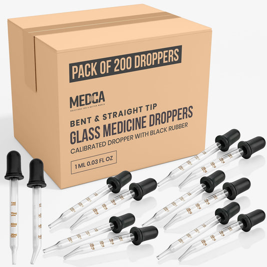 Eye Dropper - (Pack of 200 Bulk) Bent & Straight Tip Calibrated Glass Medicine Droppers for Medications or Essential Oil