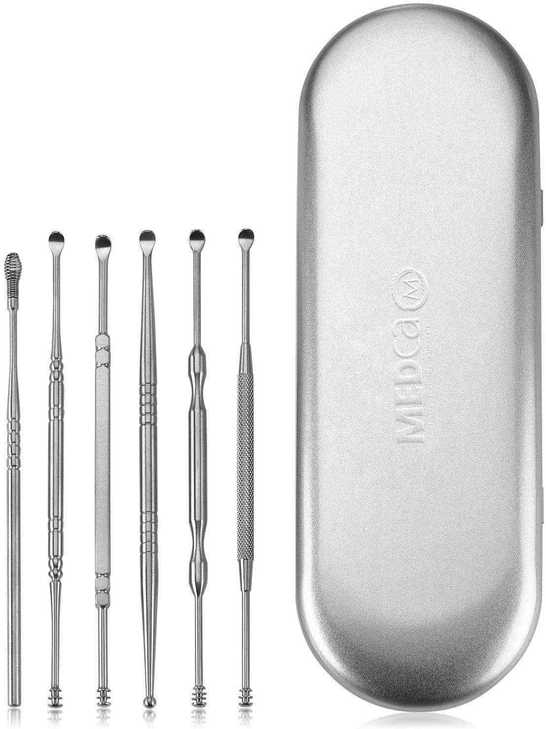 Ear Wax Removal Kit - 6 Piece Ear Cleansing Tool Set, Stainless Steel Ear Curette Earwax Removal Kit for Thorough Ear Cl