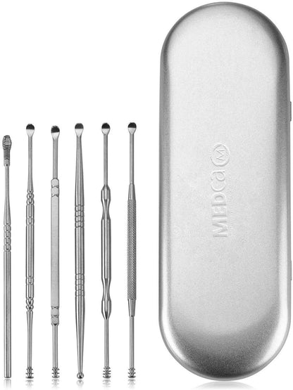 Ear Wax Removal Kit - 6 Piece Ear Cleansing Tool Set, Stainless Steel Ear Curette Earwax Removal Kit for Thorough Ear Cl