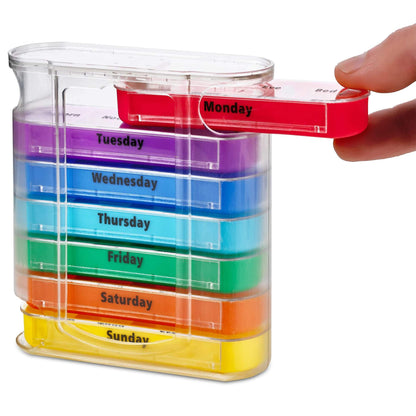 Weekly Pill Organizer, Four Times-a-Day, 1 Dispenser with Stackable AM/PM Compartments