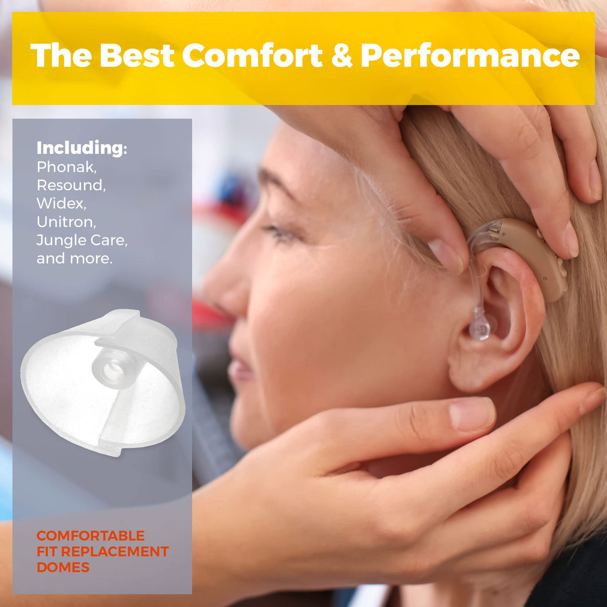 Hearing Aid Standard Receiver Tulip Domes Compatible with GN Resound Sure Fit - 10-Pcs Universal Invisible Tip Replacement Ear Domes for BTE PSAP Hearing Amplifiers and Open Fit Models, Clear
