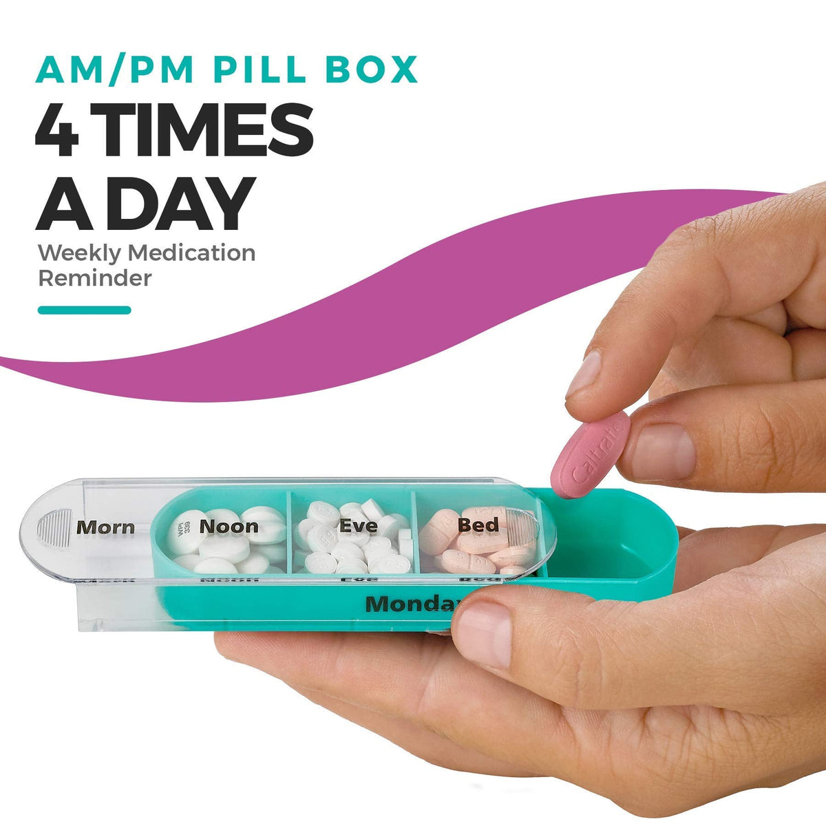 Stackable Daily Pill Organizer - 2 Pack, 4 Times a Day Weekly Medication Reminder - Premium Weekly AM/PM Pill Box with 7 Individual Stacking Cases, a Everyday Medicine Organizer for Vitamins