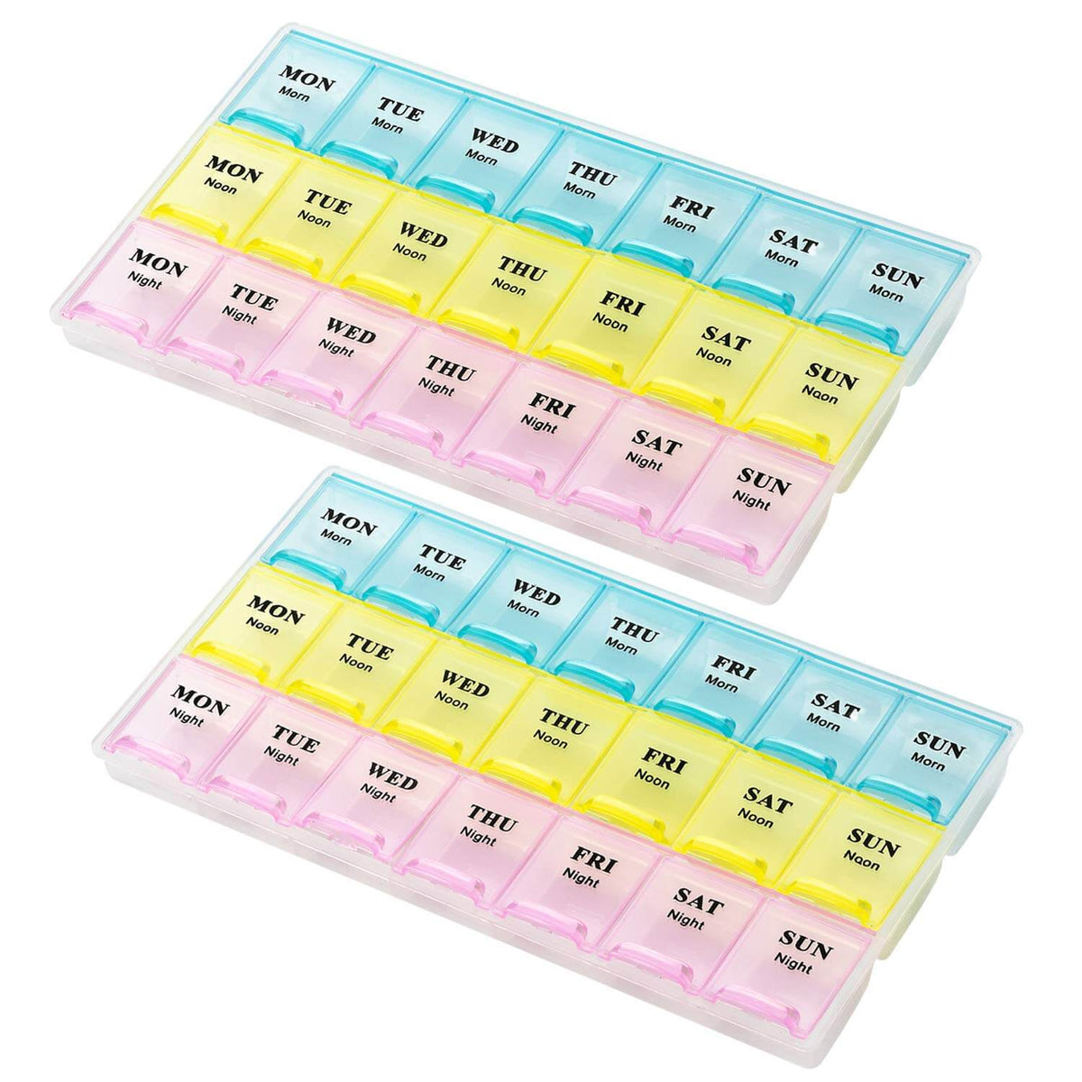 Weekly Pill Organizer - (Pack of 2) 21 Day Pill Planners for Pills Vitamins & Medication, Pill Box 3 Times-a-Day Medicat
