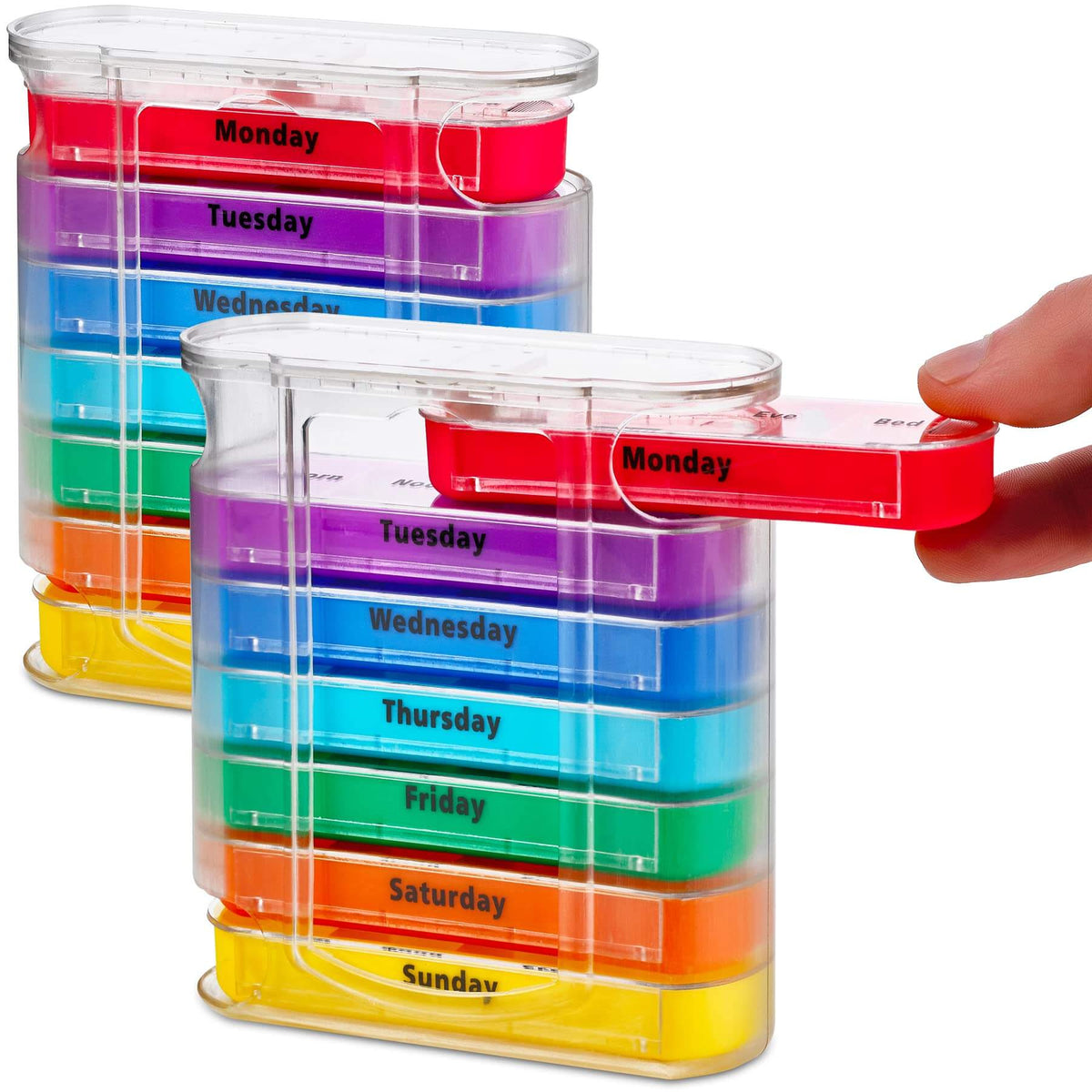 Weekly Pill Organizer, Four Times-a-Day, Pack of 2 Dispensers with Stackable AM/PM Compartments