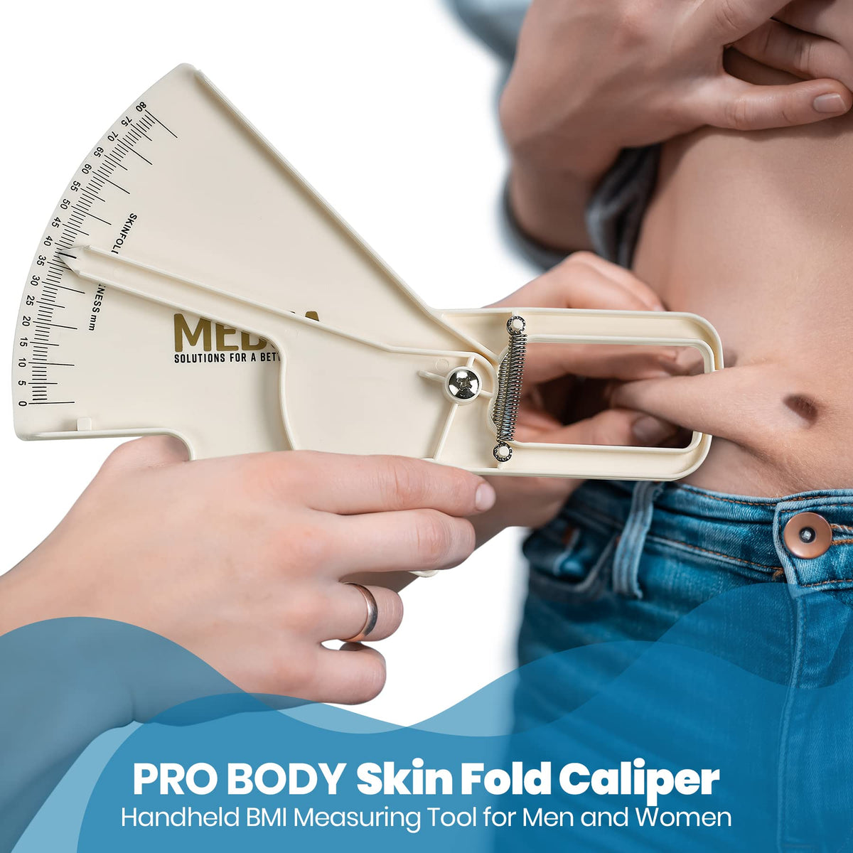 Pro Skinfold Caliper and Body Measurement Tape - Precision Body Fat Tool Plus BMI Chart - Accurately Measure and Gauge Body Fat Help Track Weight Loss, Achieve Fitness Goals for Men and Women, White