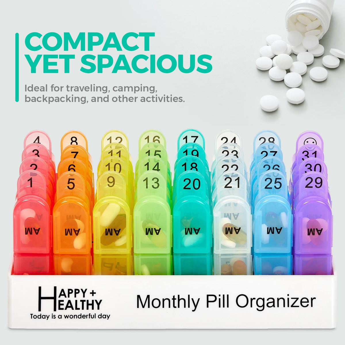 Monthly Pill Organizer 2 Times a Day, 30 Day Pill Box AM PM, Morning and Night One Month Pill Box Organizer with Daily Removable 31 Day Pill Organizers and Organizing Tray
