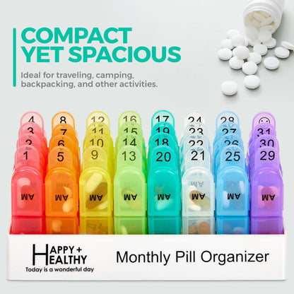 Monthly Pill Organizer 2 Times a Day, 30 Day Pill Box AM PM, Morning and Night One Month Pill Box Organizer with Daily Removable 31 Day Pill Organizers and Organizing Tray