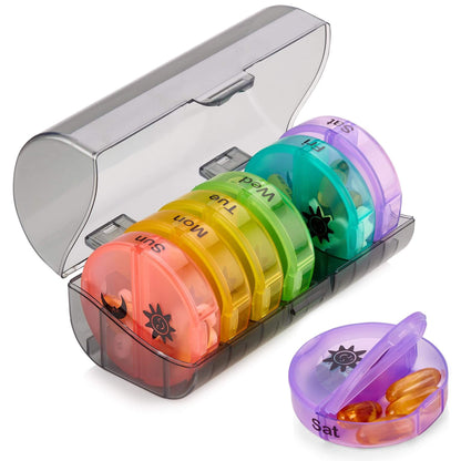 Weekly Pill Organizer - 2 Times-A-Day Compartments - 7 Day AM/PM Pill Container - Portable, Durable and Convenient Trave