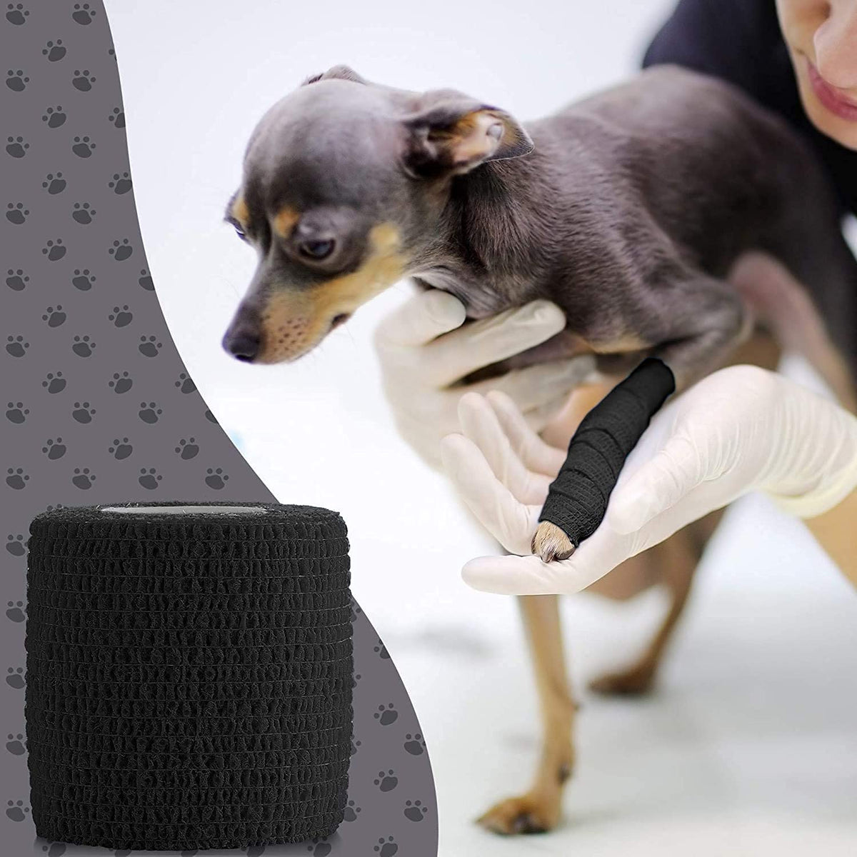 Vet Wrap - (Pack of 12 - 2 inch x 5 yard Rolls) Self Adherent Wrap Cohesive Compression Bandage and Medical Gauze Bandage Roll Tape for Dogs, Cats, Horses, Black