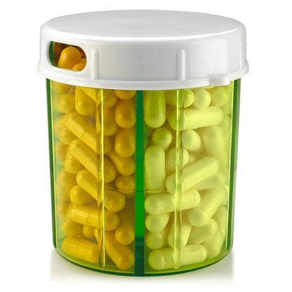Round Pill Organizer Dispenser - Pack of 2 - Pill Boxes with 4 Compartments for Medication, Vitamins & Supplements Bottle Daily Pill Case Reminder Box