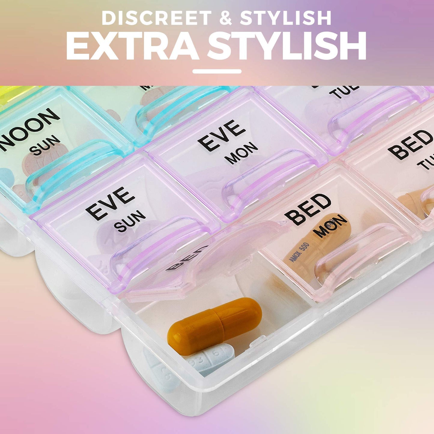 Pill Organizers - (40 Pack Bulk) Large Pill Organizer with Weekly and Daily 4-Times-A-Day Compartments for Morning, Noon, Evening, Night - BPA-Free, Portable and Travel Friendly Pill Boxes Case