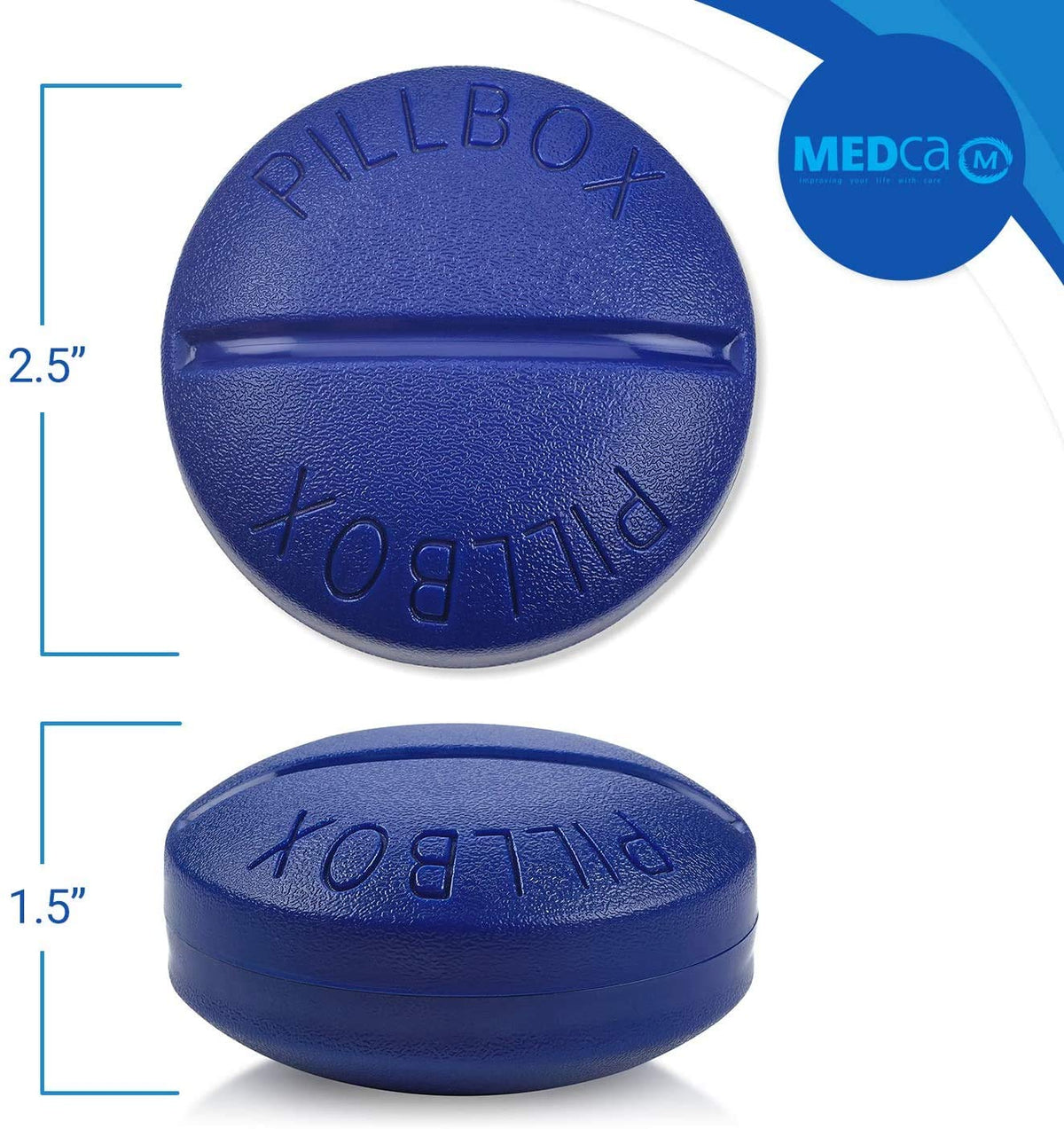 Pill Box Round for Travel - Mini Compact Portable 4 Compartment Pills Case Organizer, Vitamin and Medication Dispenser Holder for Up To 4 Times A Day, BPA Free Pill Reminder by