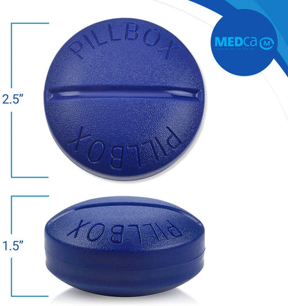 Pill Box Round for Travel - Mini Compact Portable 4 Compartment Pills Case Organizer, Vitamin and Medication Dispenser Holder for Up To 4 Times A Day, BPA Free Pill Reminder by