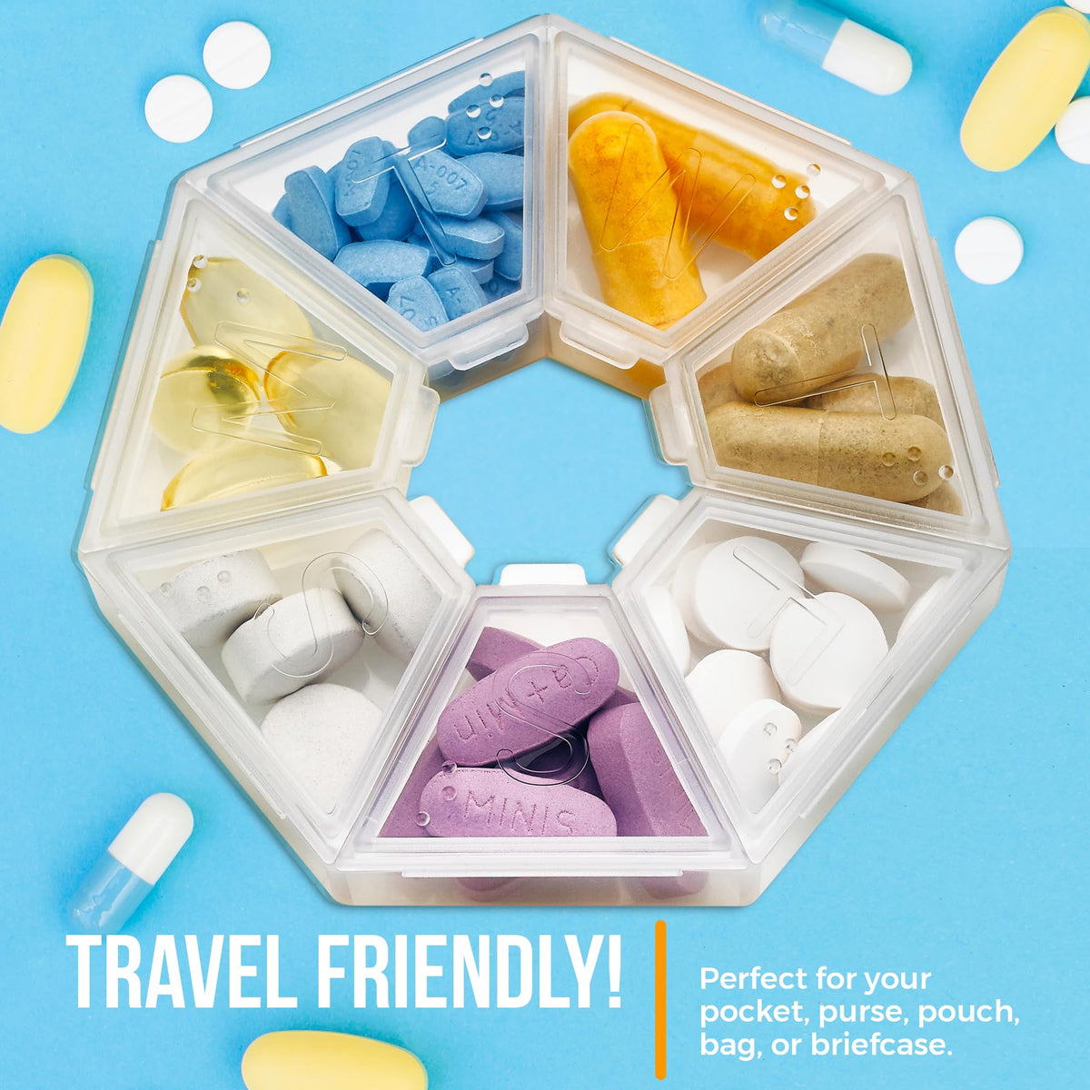 Weekly Pill Organizer Clear 7-Sided Pill Reminder, Hexagon Shaped