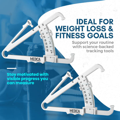 Skinfold Body Fat Caliper - Skin Fold Body Fat Analyzer and Handheld BMI Measurement Tool Skinfold Caliper Device Measures Body Fat for Men and Women by - (Pack of 2, White)
