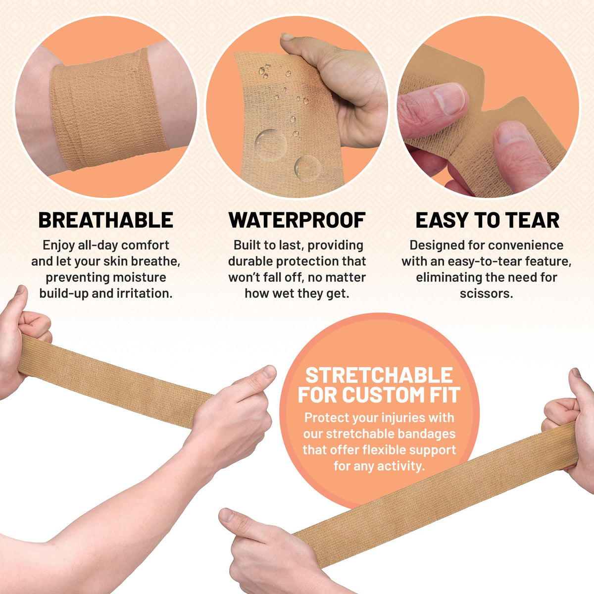 Self Adhesive Bandages - 1" x 5 Yards Per Roll - Pack of 6 Rolls, Elastic Self Adherent Cohesive Wrap First Aid Tape for Sprain Swelling and Soreness on Wrist and Ankle