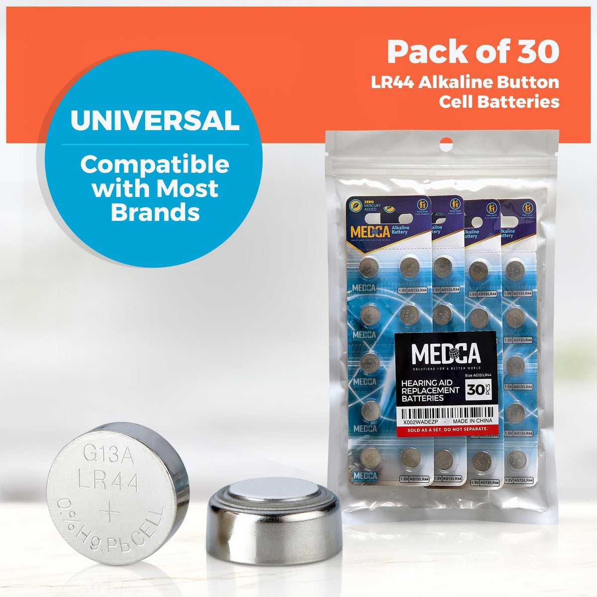 1.5V Alkaline Batteries - LR44 AG13 357 303 Battery - Button Coin Cell for Hearing Aids and Amplifiers, Toys, Remotes, Calculators, Lasers | Long Lasting Power | Anti Corrosion | 30 PCS
