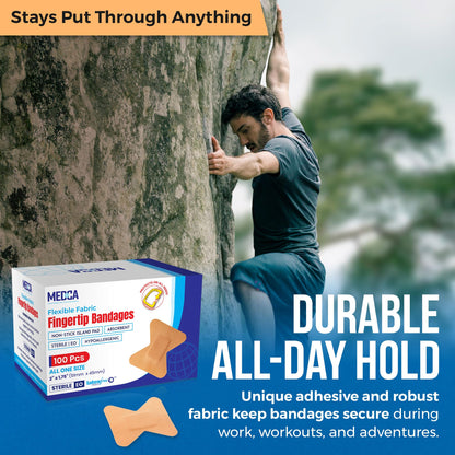 Flexible Fabric Bandages - Flex Fabric Adhesive Bandages Finger-Tip Care and to Protect Wounds from Infection - (100 Count Box)