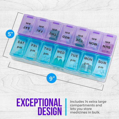 Weekly Pill Organizer, Twice-a-Day, 1 Pill Organizer Extra Large