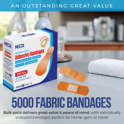 Flexible Fabric Bandages - Flex Fabric Adhesive Bandages Finger-Tip, Knuckles and Thumb for Finger Care and to Protect Wounds from Infection - (5000 Count Bulk)