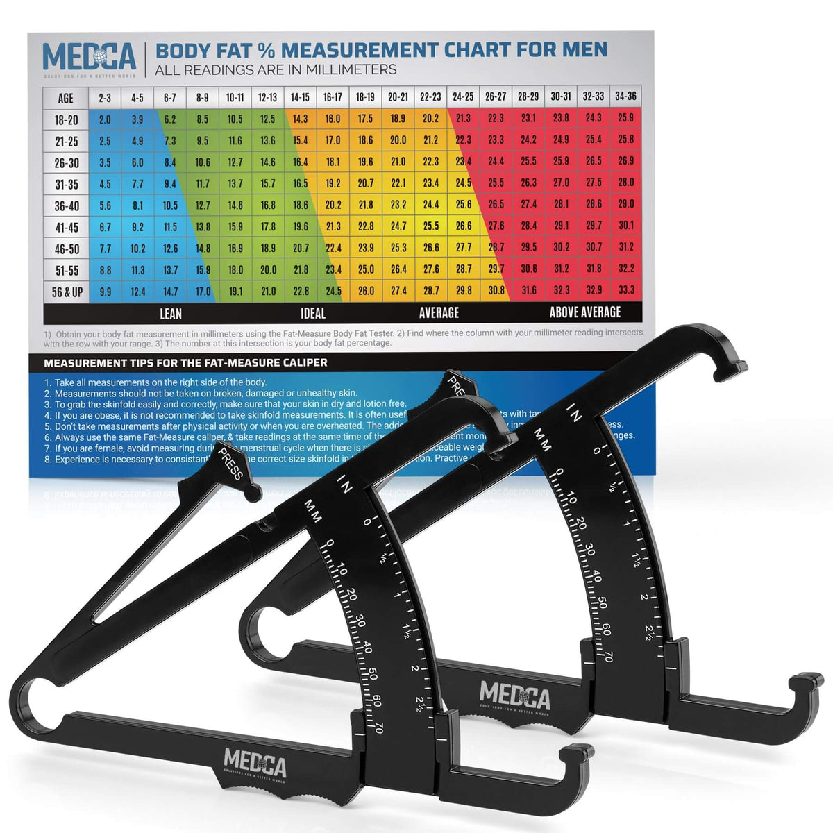 Skinfold Body Fat Caliper - Skin Fold Body Fat Analyzer and Handheld BMI Measurement Tool Skinfold Caliper Device Measur