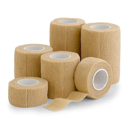 6 Pack, Self Adherent Cohesive Tape - 1” 2" 3" x 5 Yards Combo Pack, (Light Tan Shade) Self Adhesive Bandage Rolls & Spo