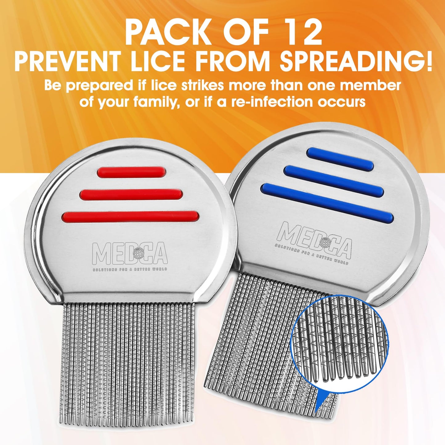 Lice Comb - (Pack of 12) Head Lice Treatment that's Individually Packaged Professional Stainless Steel Louse and Nit Combs Removes Eggs with Rounded Tips for Comfort