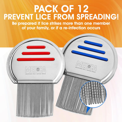 Lice Comb - (Pack of 12) Head Lice Treatment that's Individually Packaged Professional Stainless Steel Louse and Nit Combs Removes Eggs with Rounded Tips for Comfort