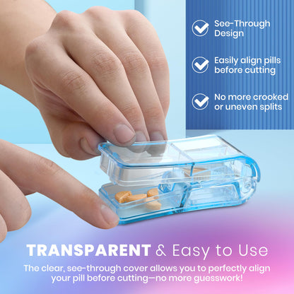 Pill Splitters - (Pack of 2) Pill Cutters with V- Grip for Small and Medication - Easily Cut Pills, Splitter | Cutter and Crusher with Pill Holder Case to Spli