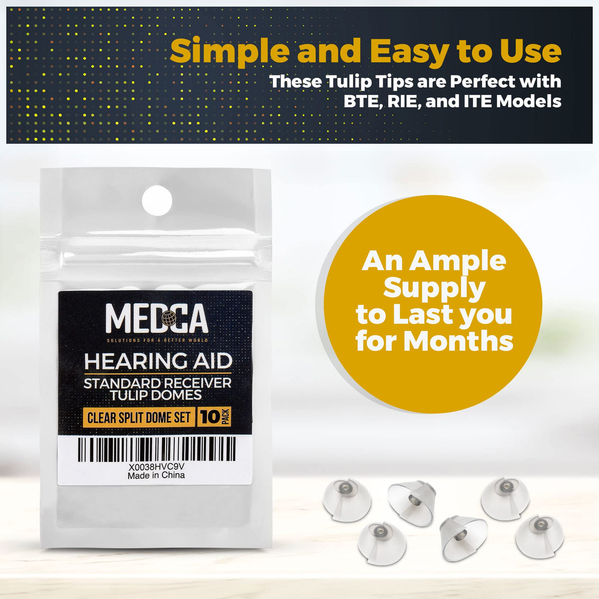 Hearing Aid Standard Receiver Tulip Domes Compatible with GN Resound Sure Fit - 10-Pcs Universal Invisible Tip Replacement Ear Domes for BTE PSAP Hearing Amplifiers and Open Fit Models, Clear