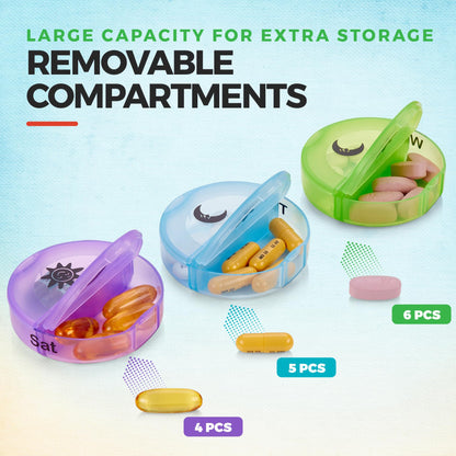 Weekly Pill Organizer - 2 Times-A-Day Compartments - 7 Day AM/PM Pill Container - Portable, Durable and Convenient Travel Pills Case for Tablets, Fish Oils, Vitamins and Supplements, Rainbow, 2 Pack